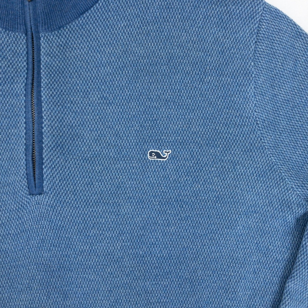 Vineyard Vines 1/4 Zip Pullover Mens 3XT Blue Textured Cotton Blend Golf Sweater - Picture 4 of 14